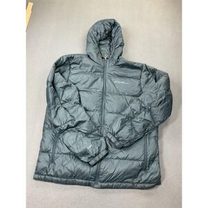 Eddie Bauer Jacket Mens Large Gray Hooded Down Puffer EB650 Full Zip Outdoor